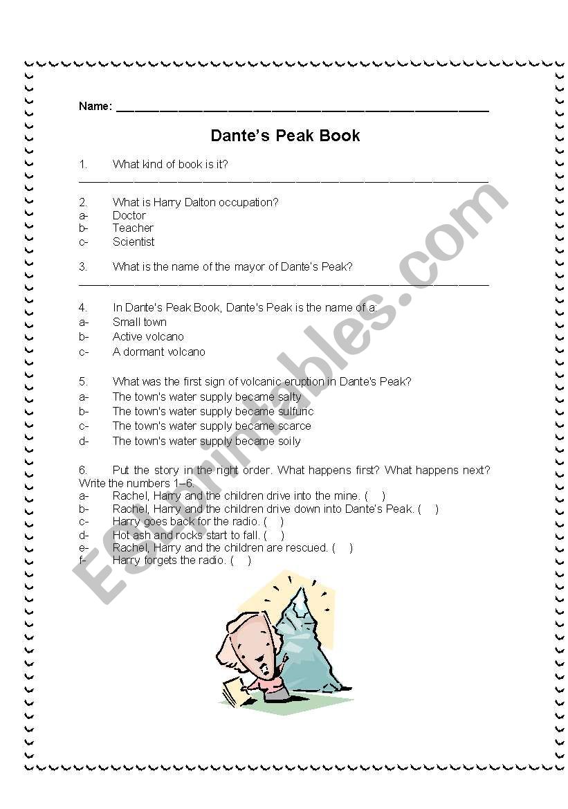 THE DANTES PEAK! worksheet