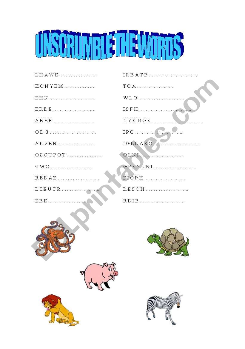 unscramble the words worksheet