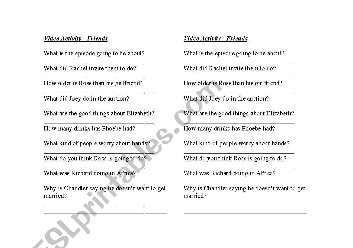 Friends Video Activity worksheet