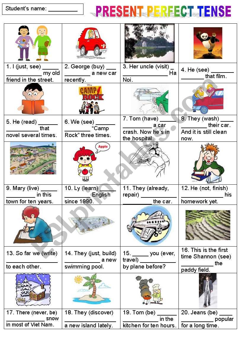 PRESENT PERFECT TENSE  worksheet