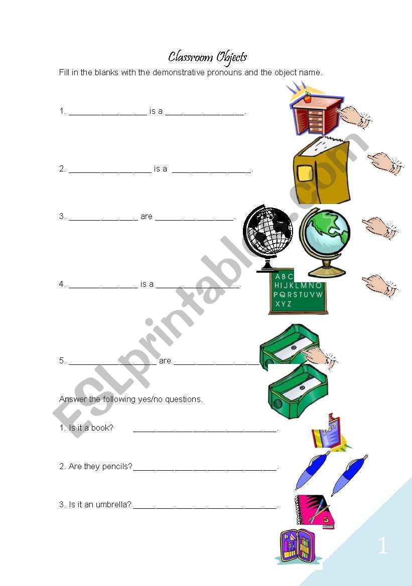 Classroom objects worksheet