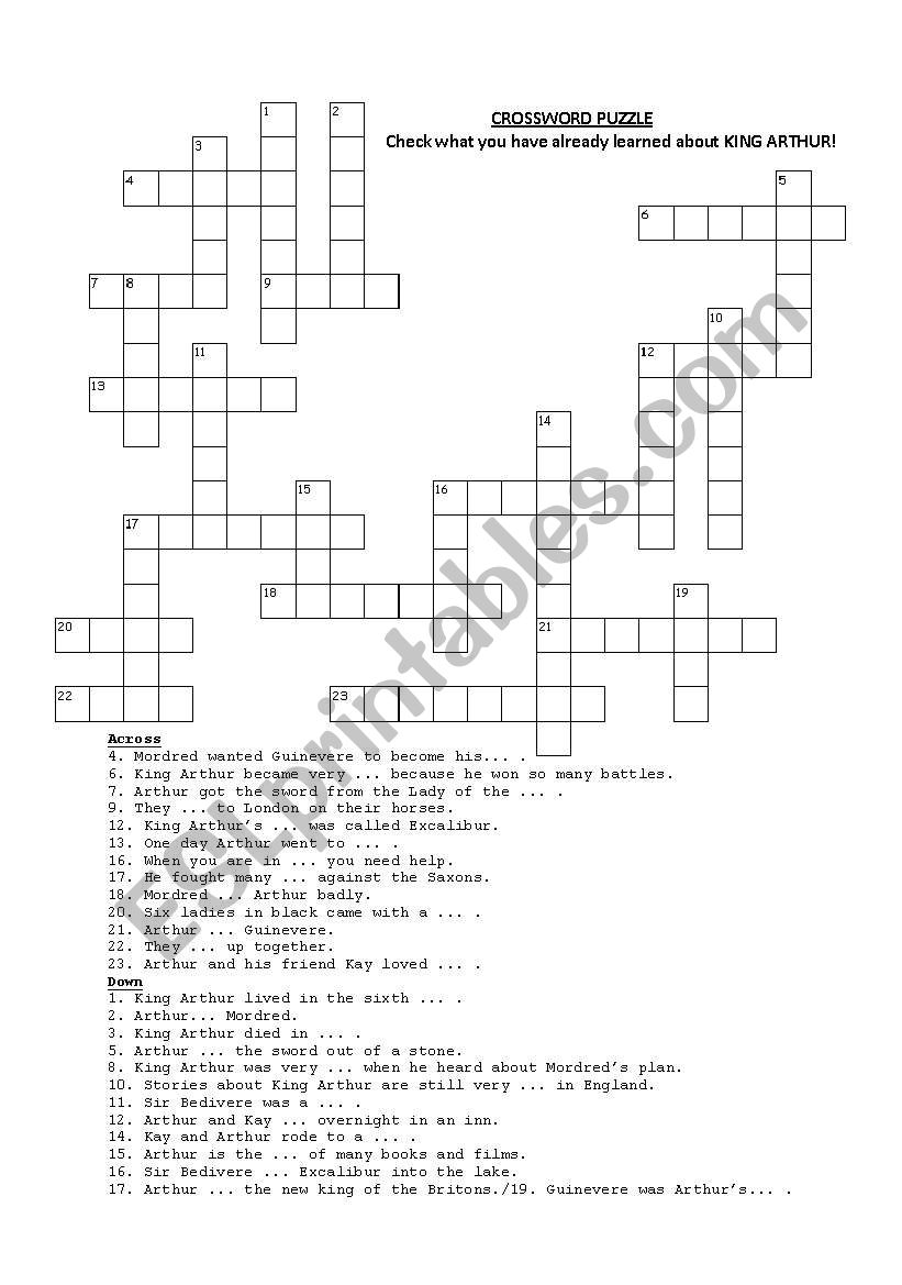 King Arthur crossword puzzle worksheet