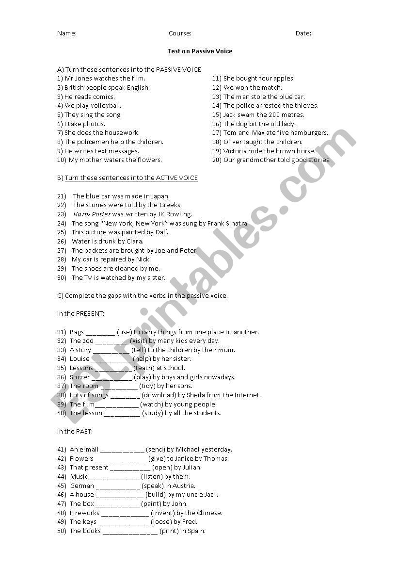 Test on Passive Voice (Simple Present and Simple Past)