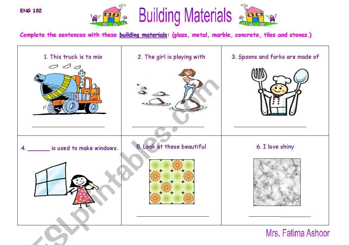 building materials worksheet