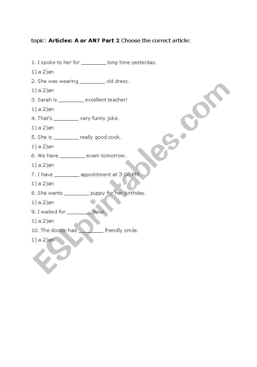 Articles1 worksheet