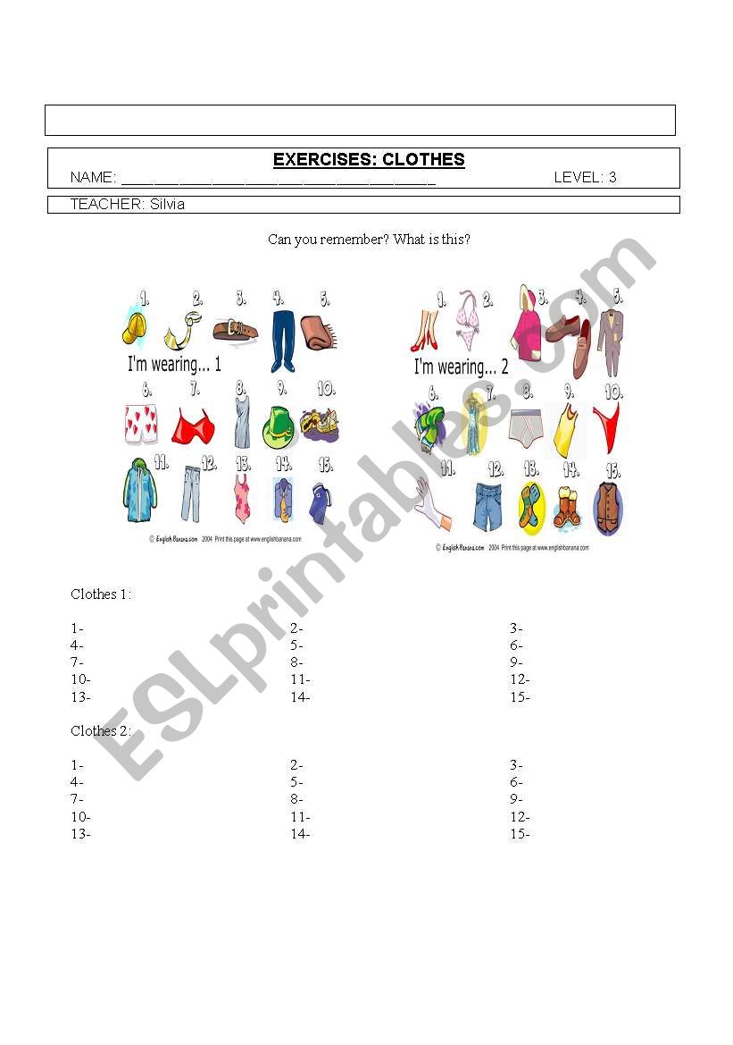 Clothes worksheet