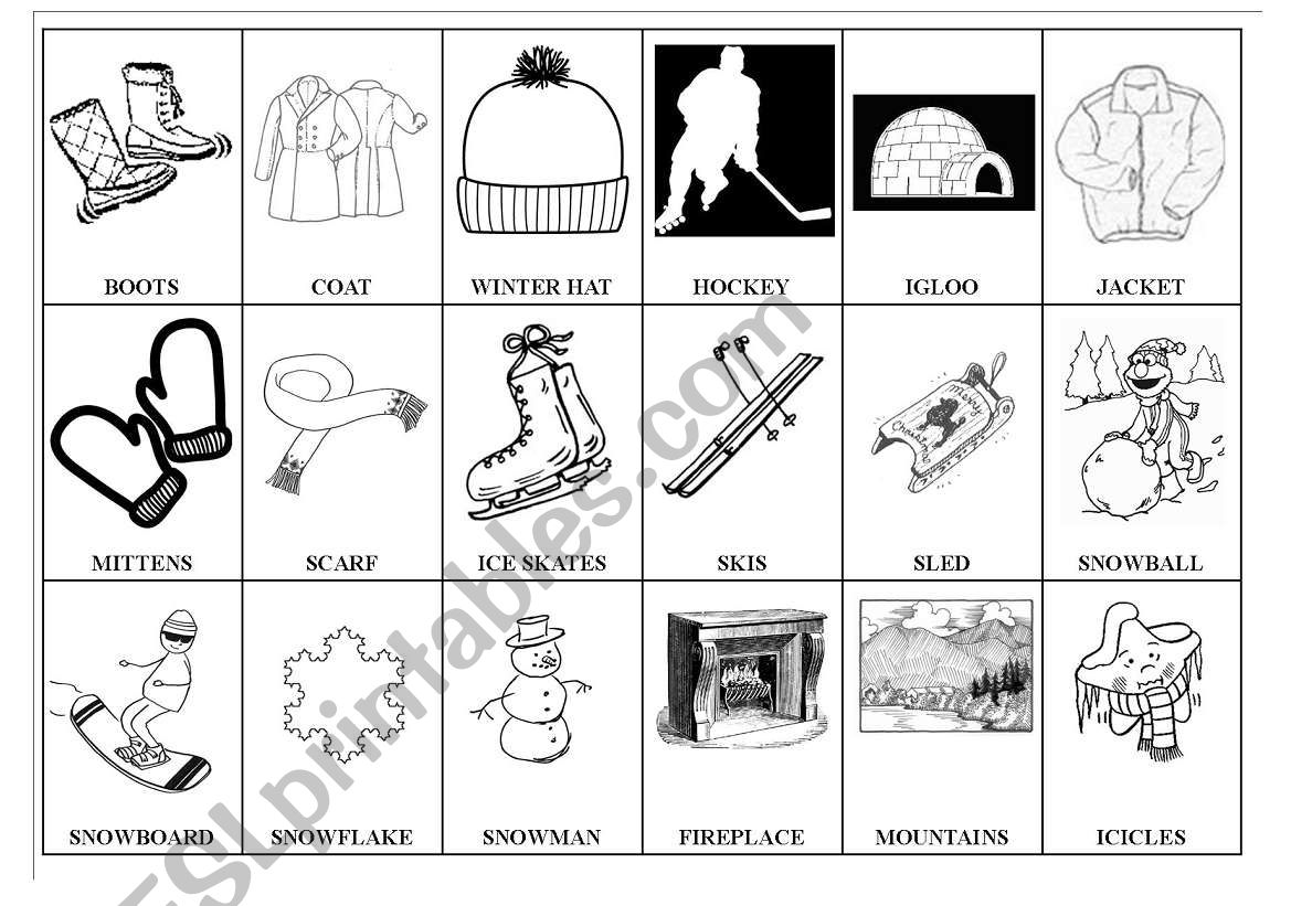 Winter pictionary worksheet