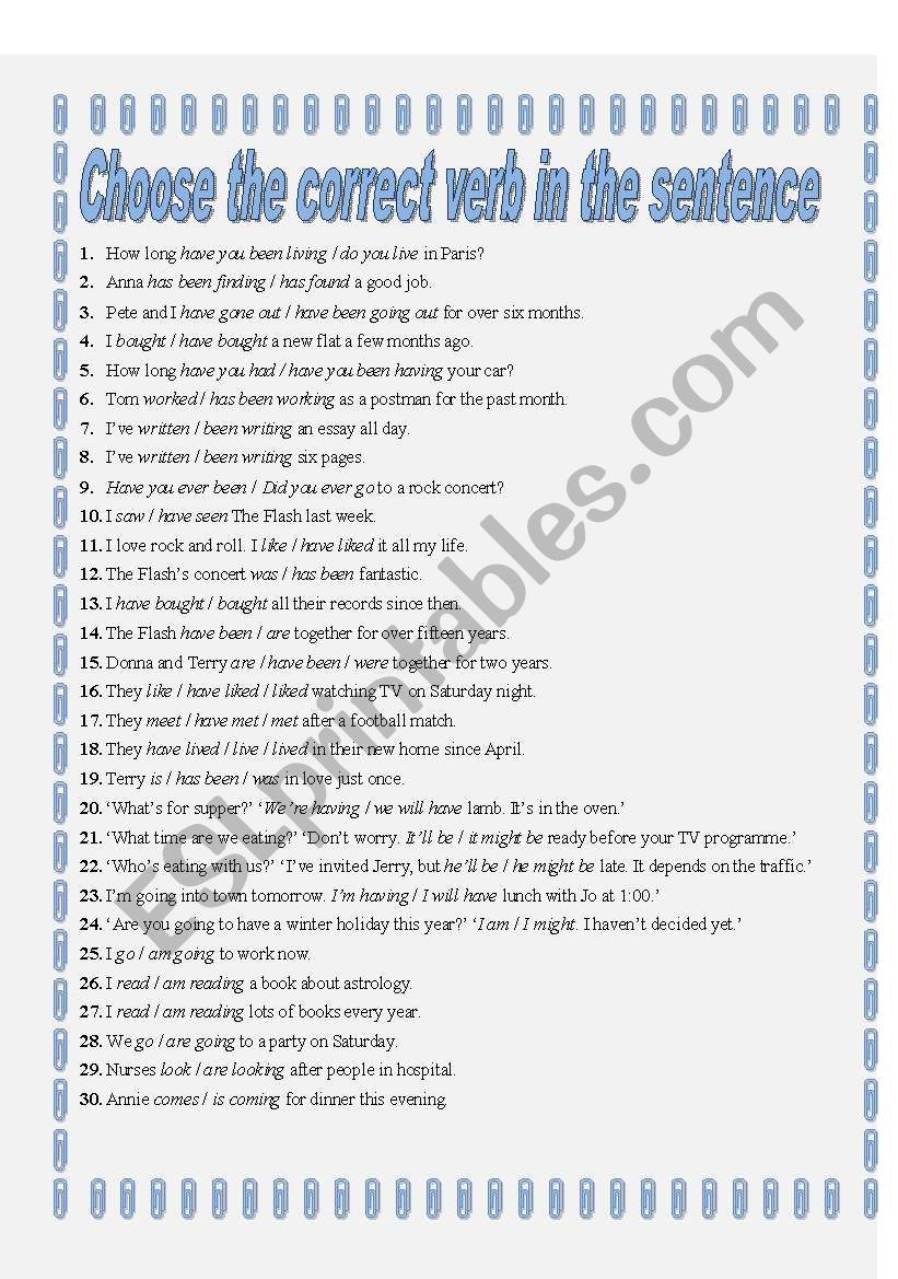 Pick The Correct Verb Tense Worksheets