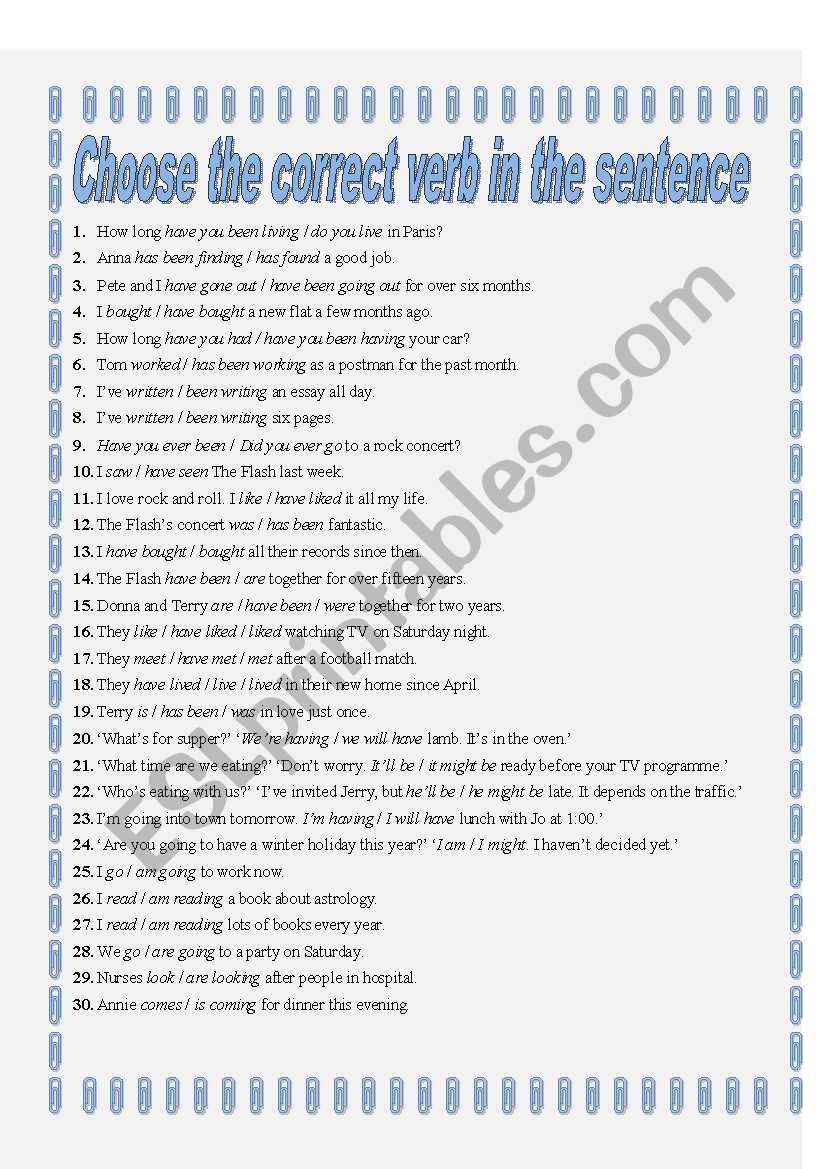 Choose The Correct Verb Tense ESL Worksheet By Valh