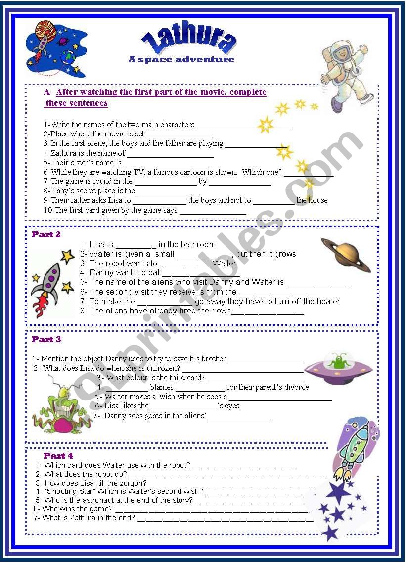 Zathura - A space adventure- worksheet