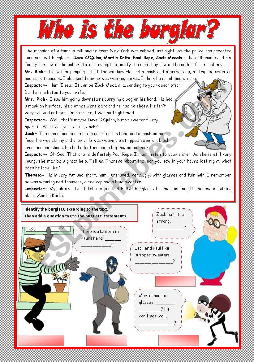 WHO IS THE BURGLAR? worksheet