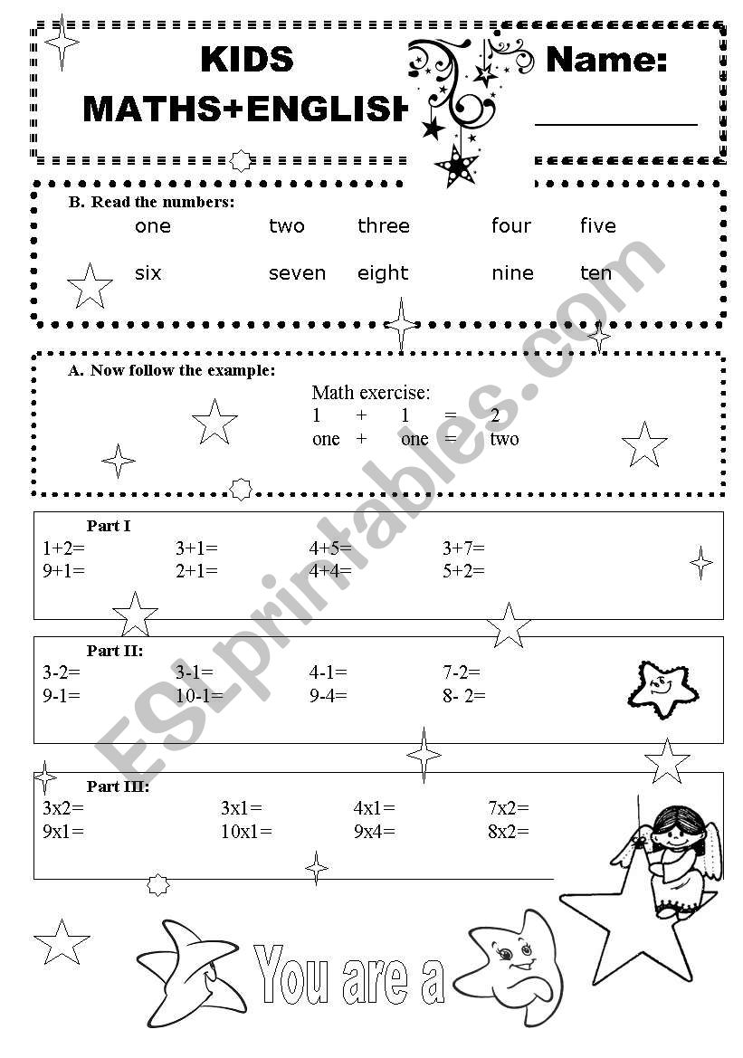 kids - maths + English - BW version 