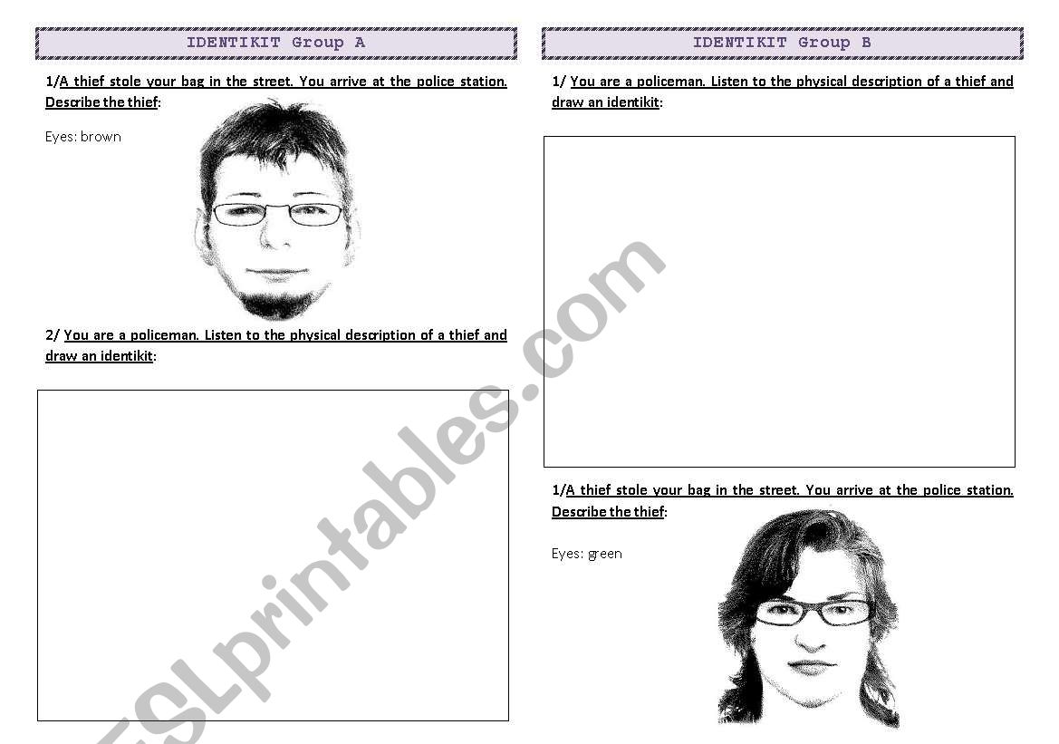 Identikit worksheet