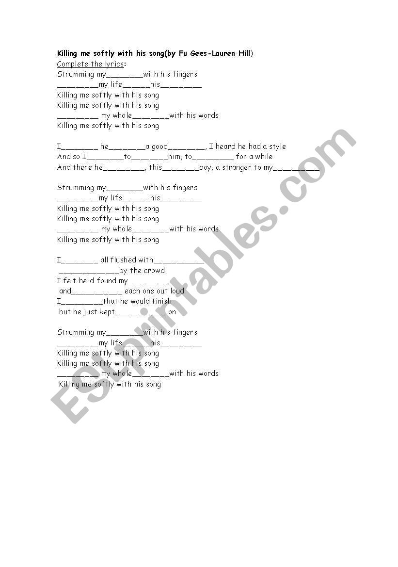 song: killing me softly worksheet