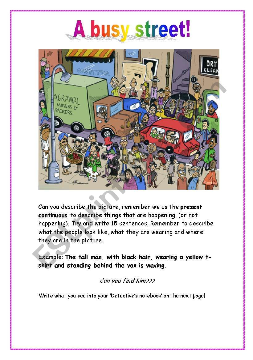 A busy street (Picture description) - ESL worksheet by karire