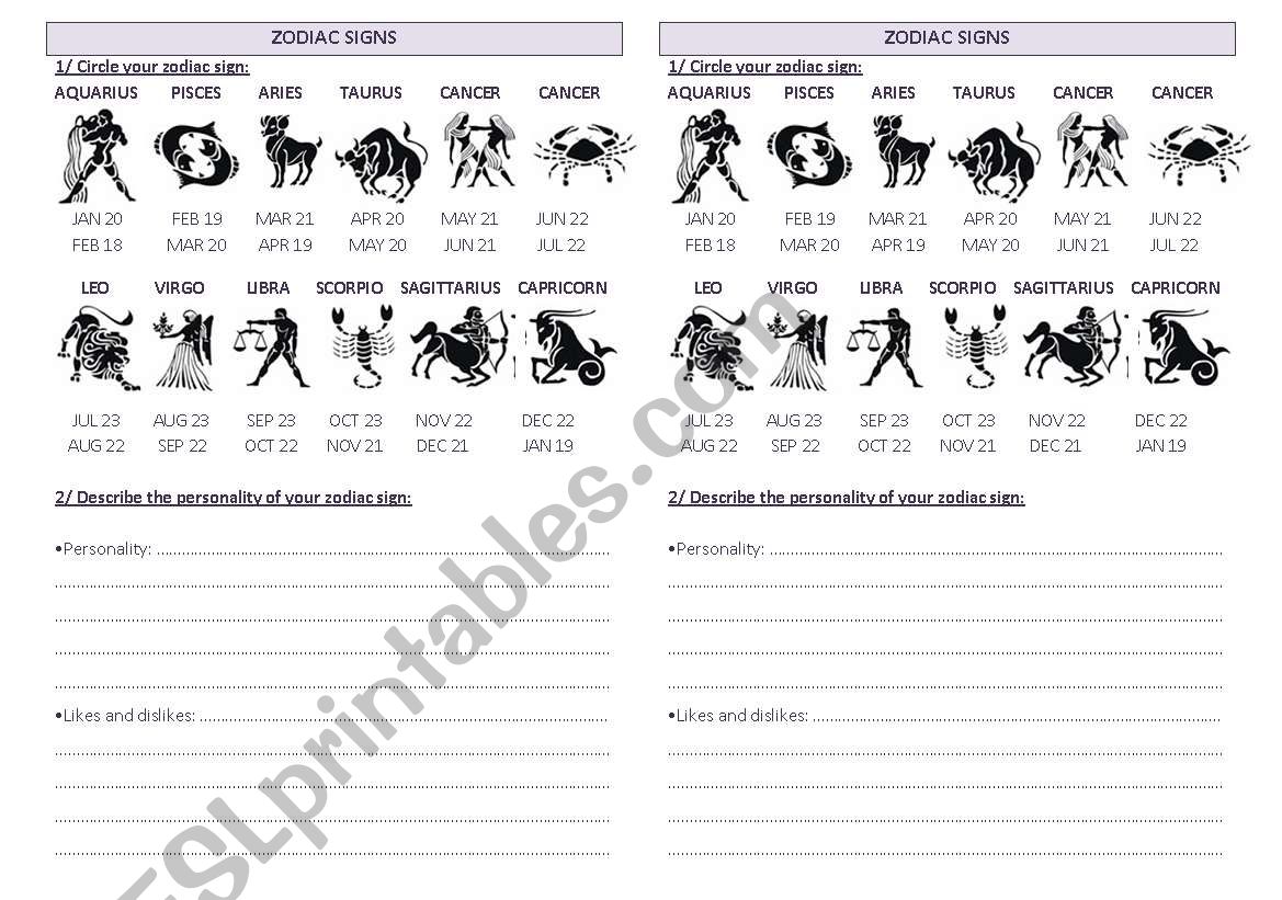 zodiac sign worksheet