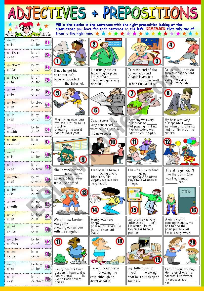 ADJECTIVES+PREPOSITIONS (B&W VERSION+KEY INCLUDED)