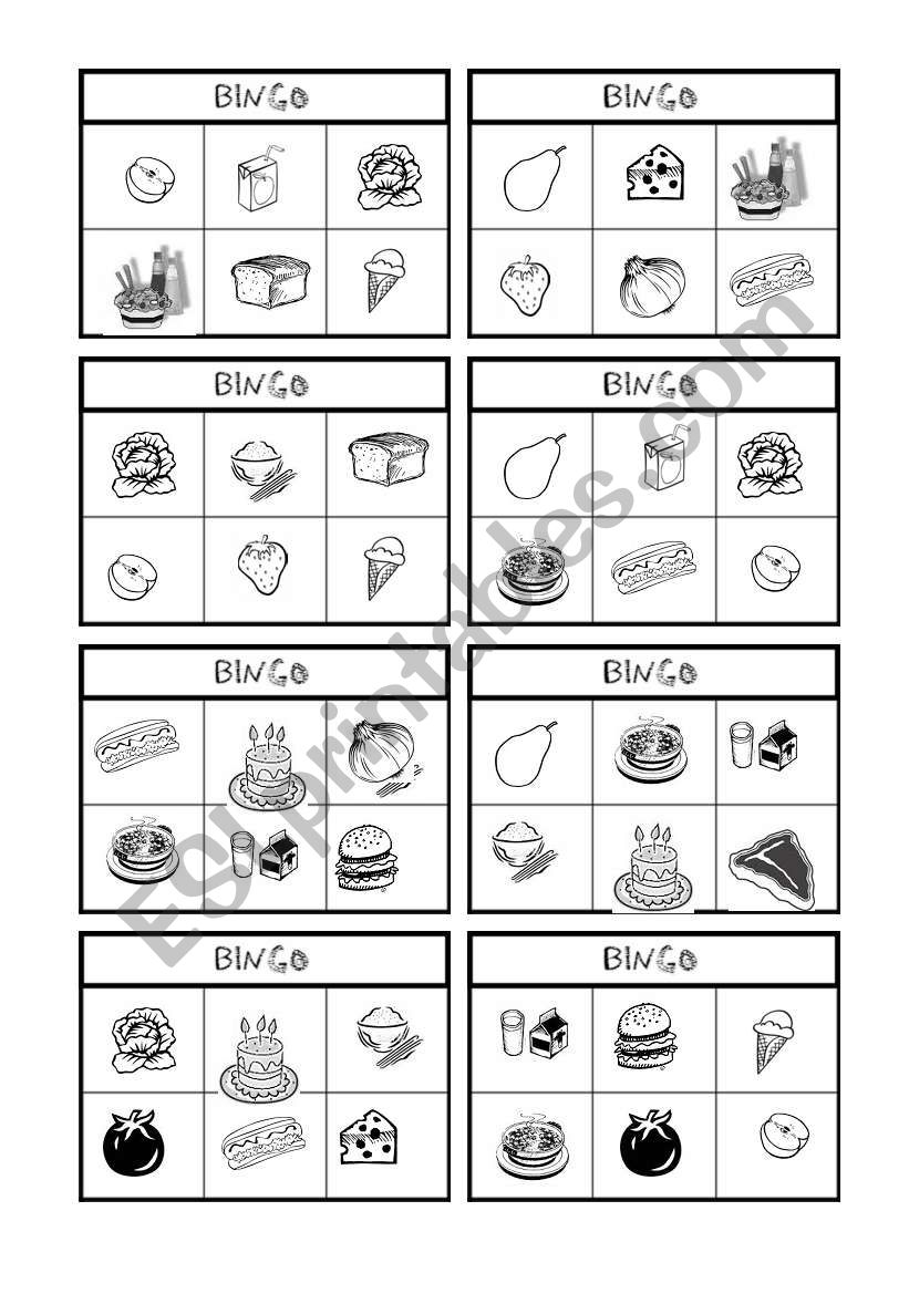 Food bingo worksheet