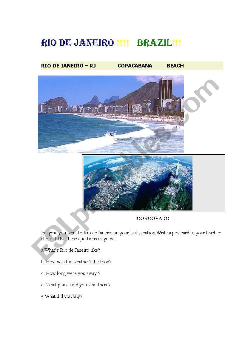 RIO DE JANEIRO !!!! worksheet