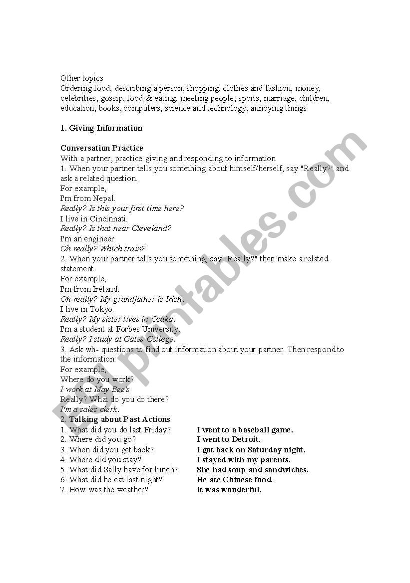 speaking material worksheet