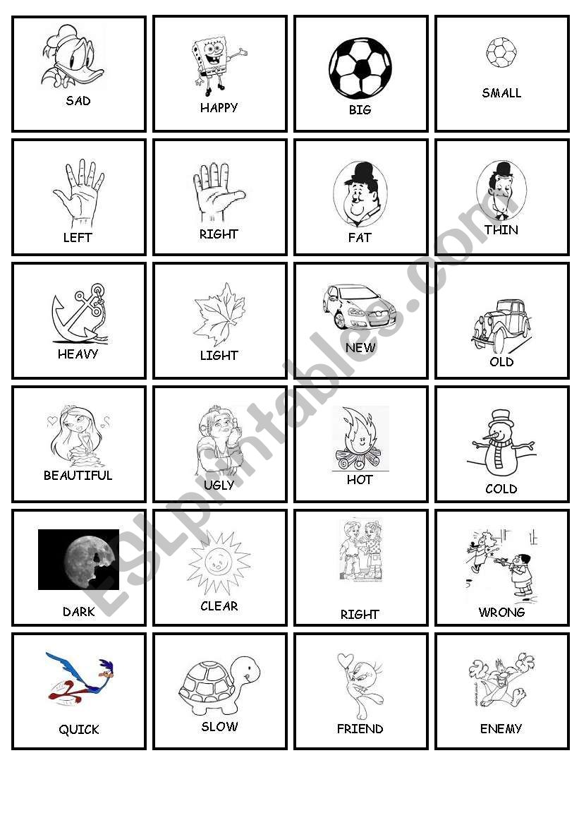 memory game about opposites worksheet