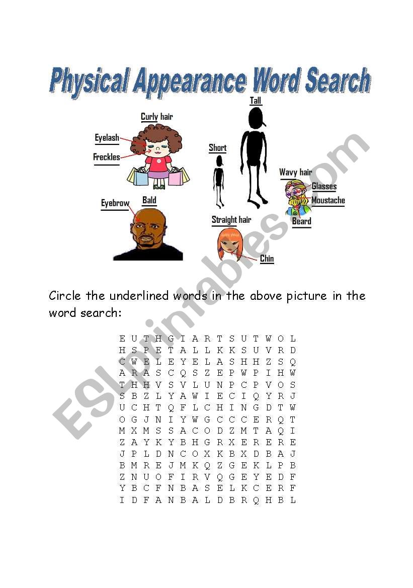 Physical Appearance word search