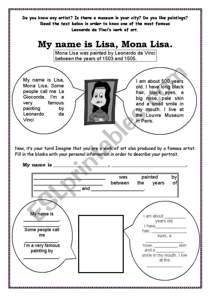 Monalisa - Reading and Writing activity