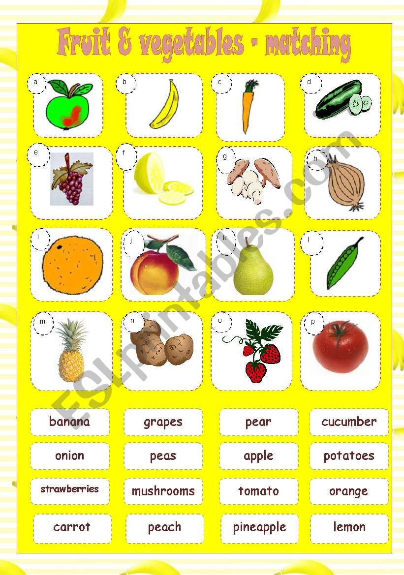 FRUIT & VEGETABLES - matching worksheet