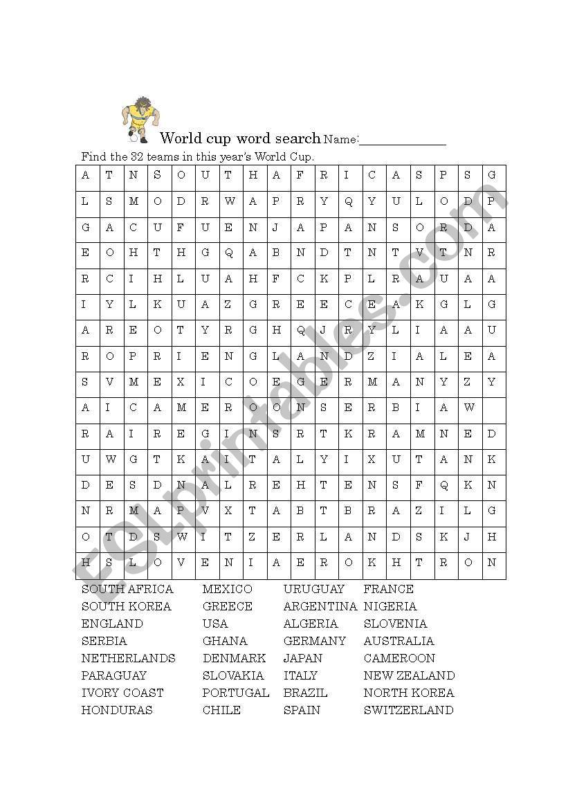 world cup word search worksheet