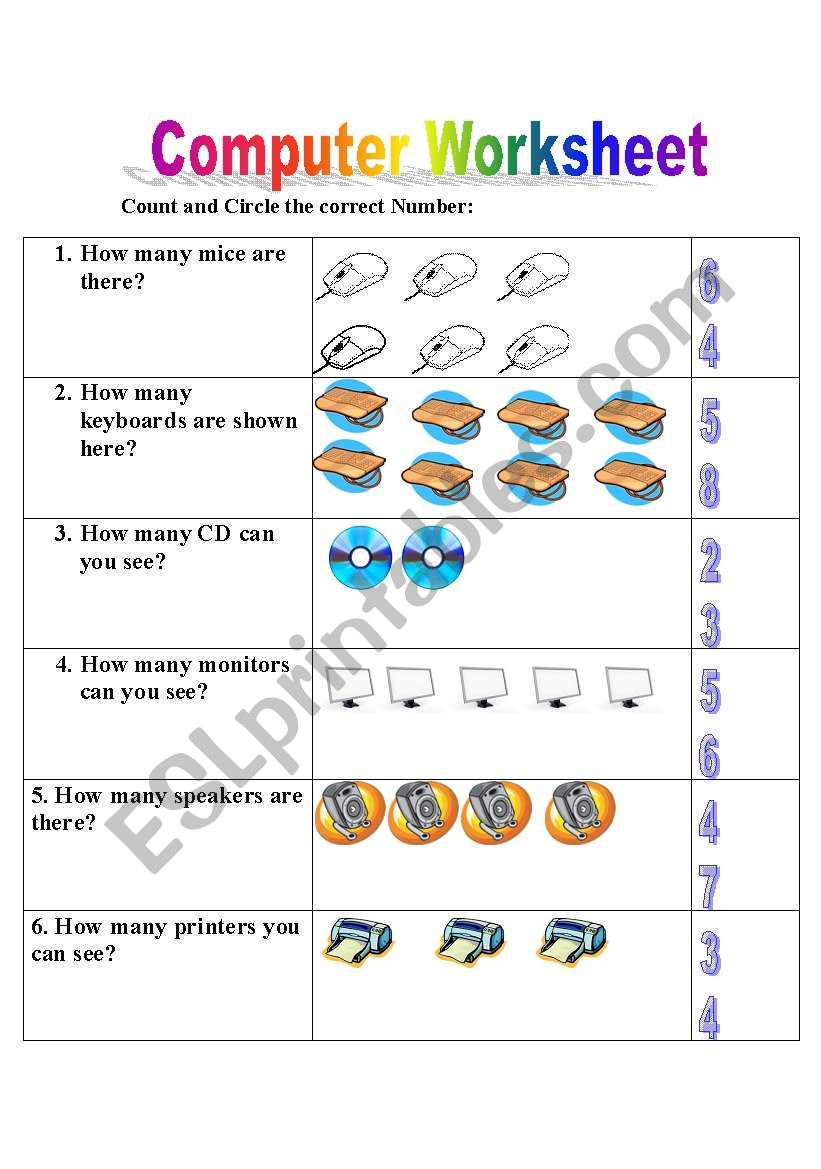 English Worksheets Computer Worksheet