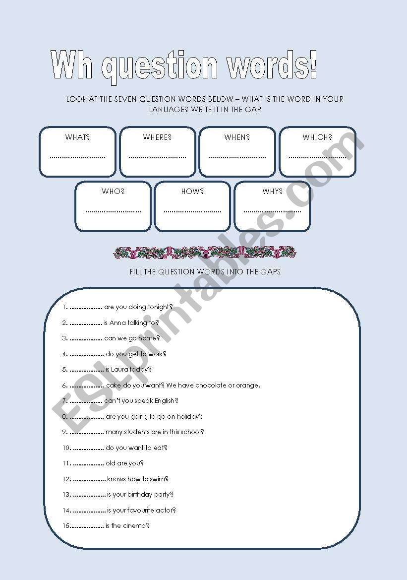 Wh questions worksheet