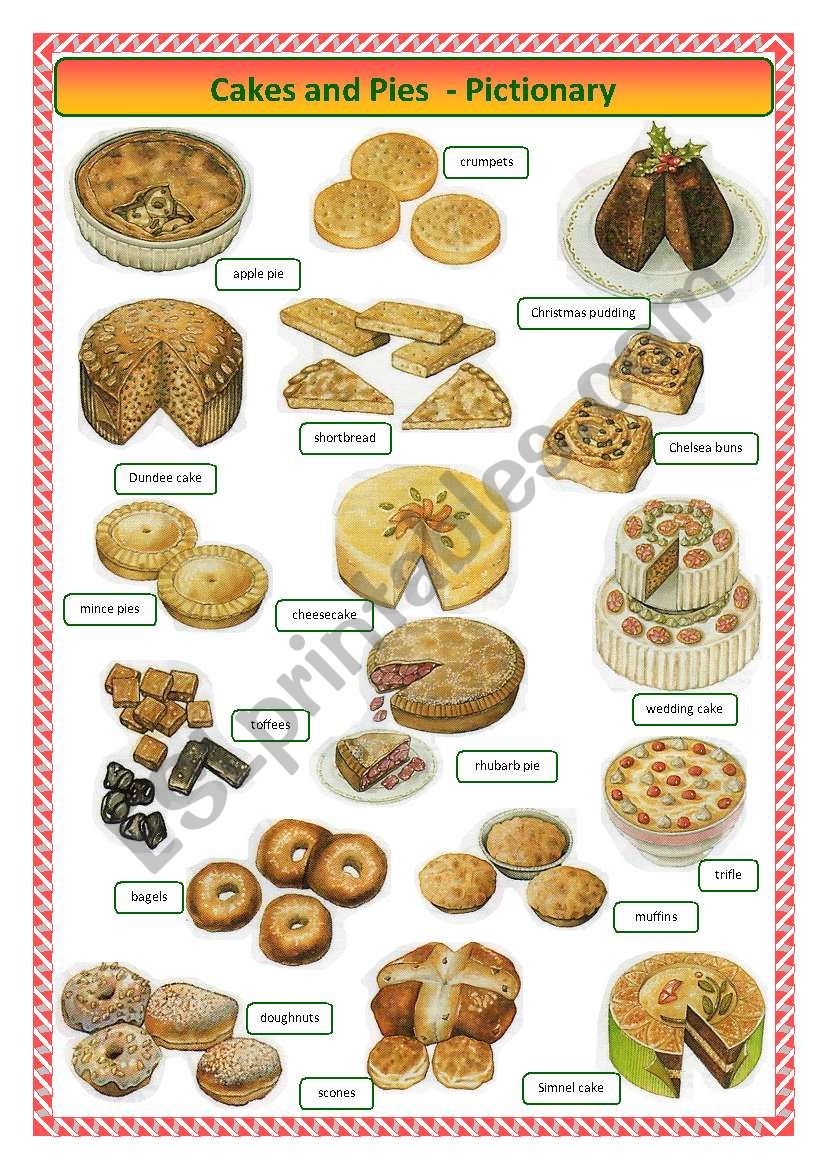 Cakes and pies -pictionary worksheet