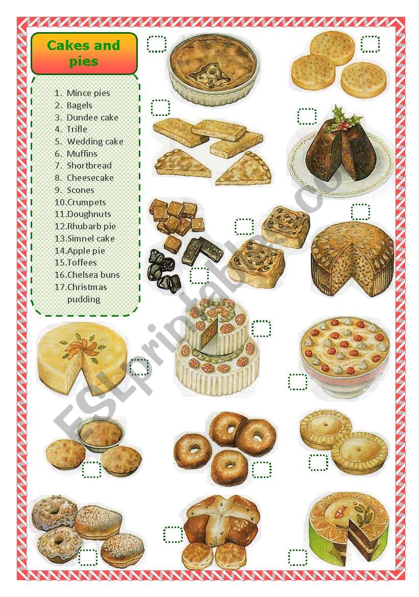 Cakes and pies -matching worksheet