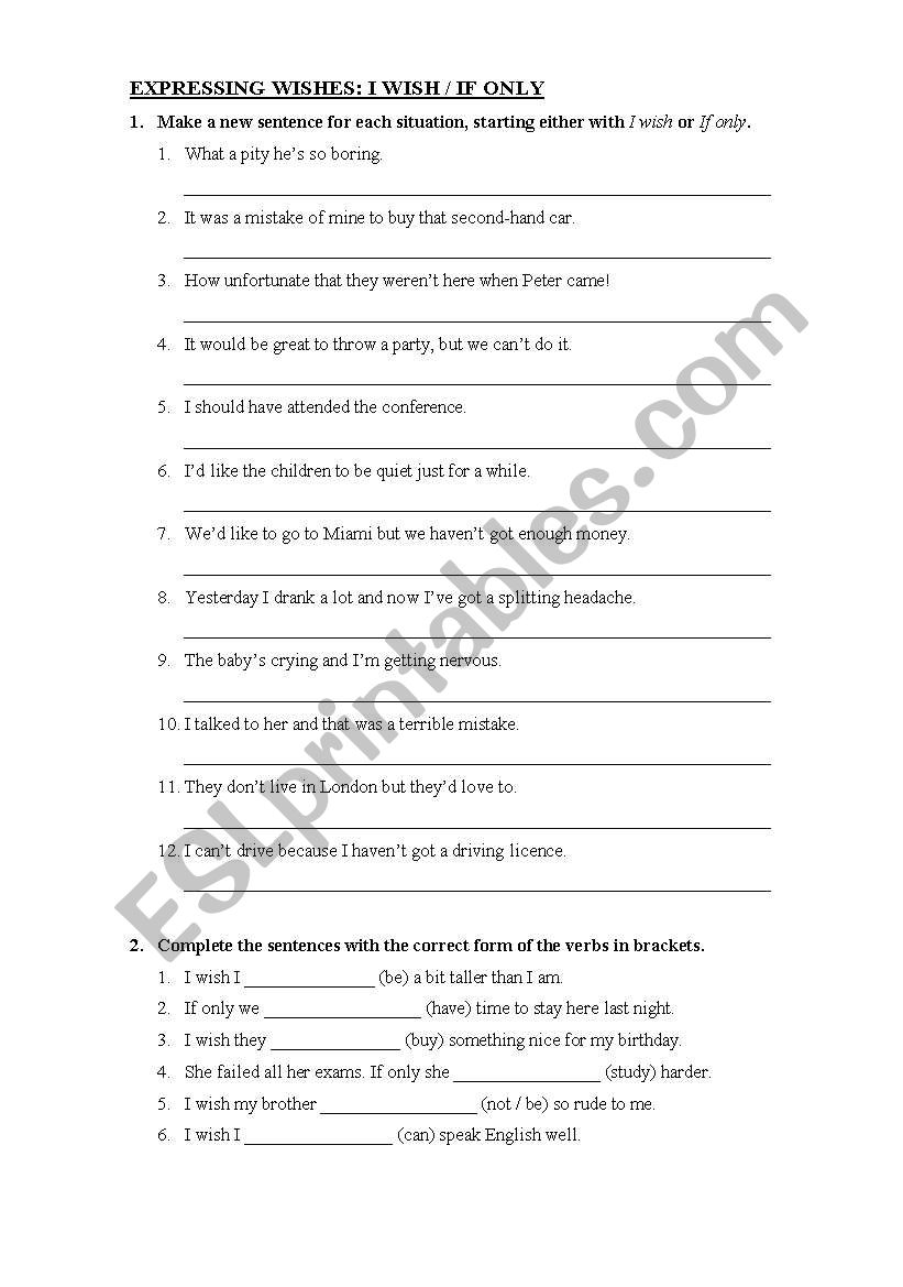 Expressing wishes worksheet