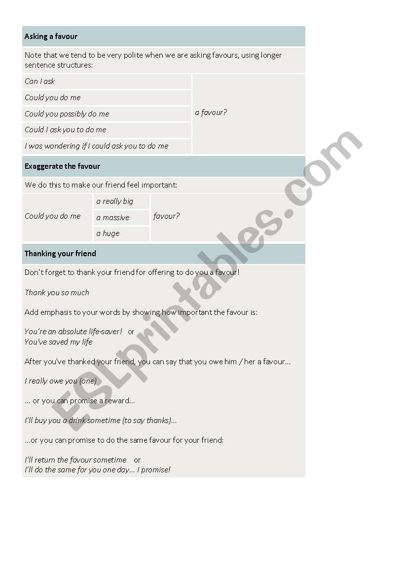 Conversation worksheet