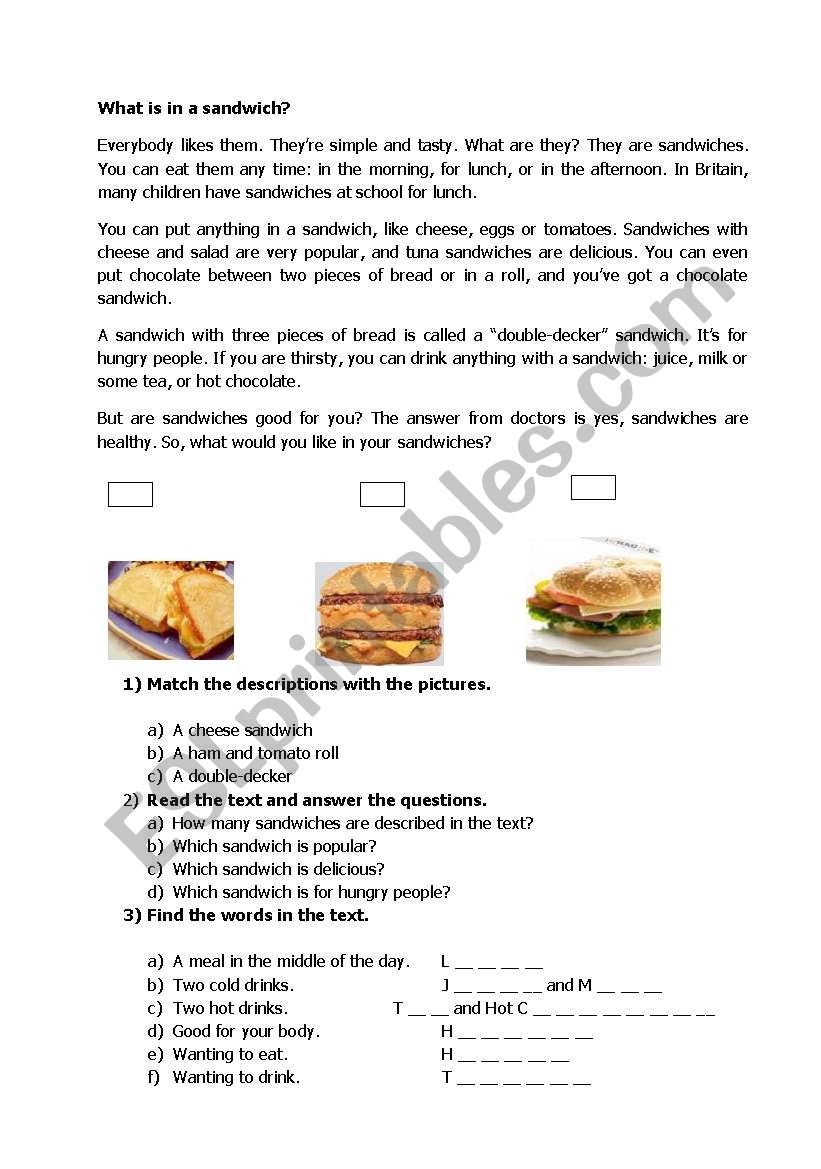 What is in a sandwich? worksheet