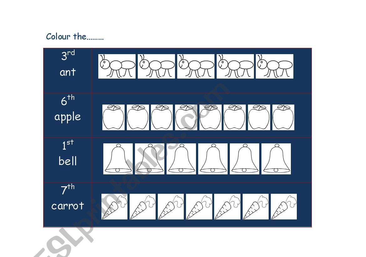 ordinal number worksheet