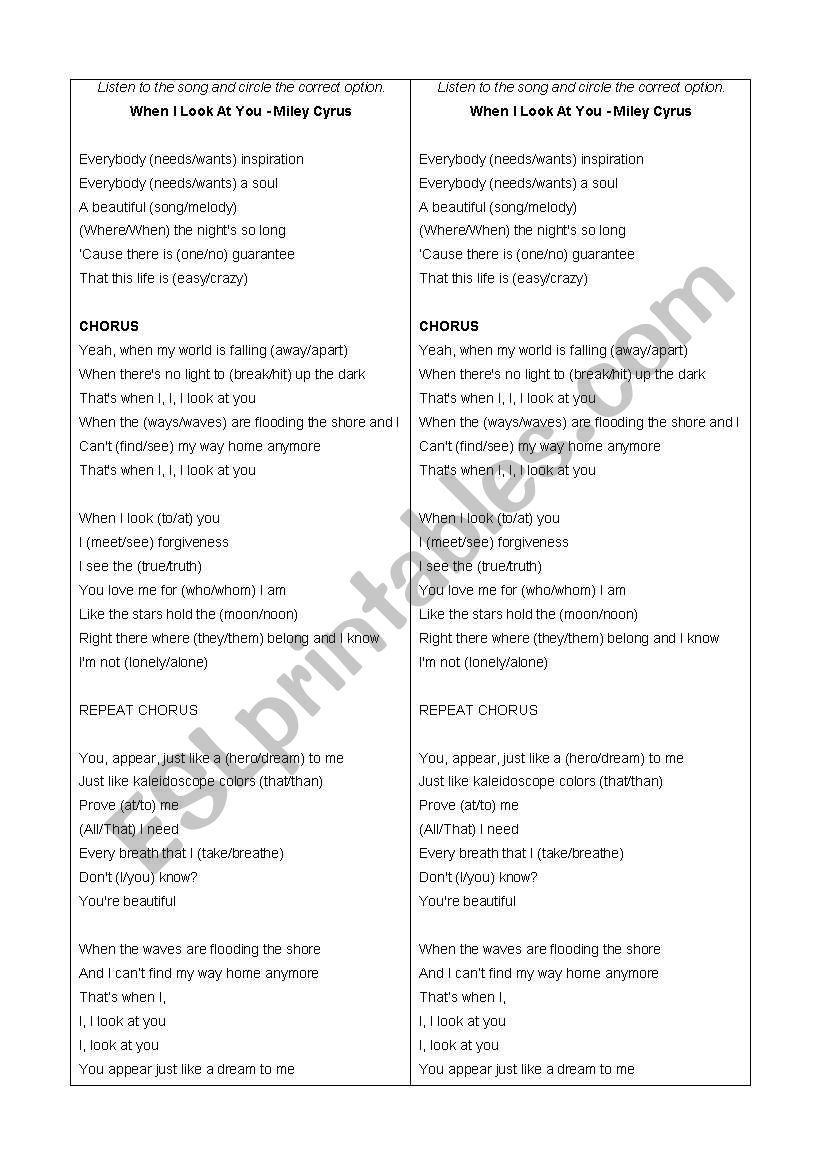 Song Activity - When I look at you - Miley Cyrus