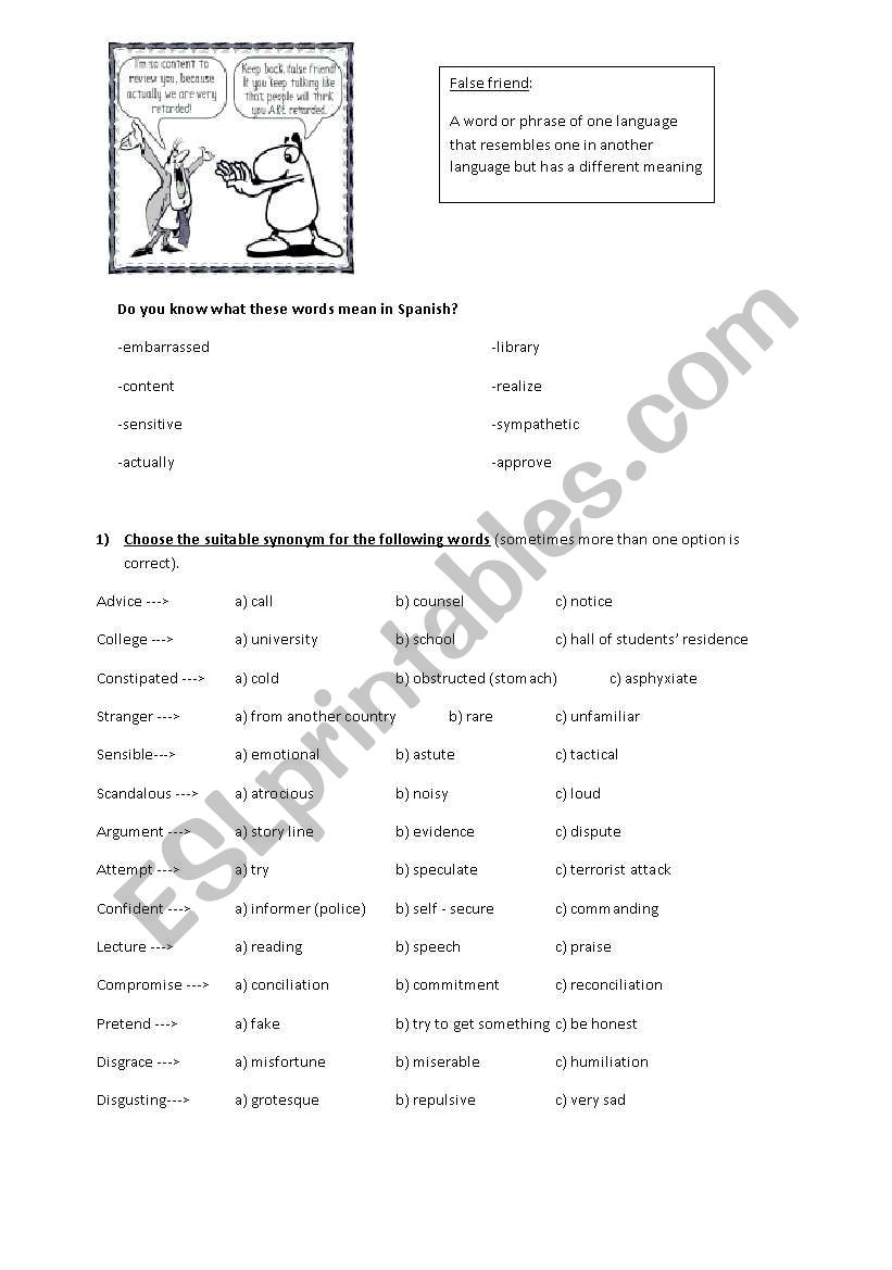 False friends ENG-SPA worksheet