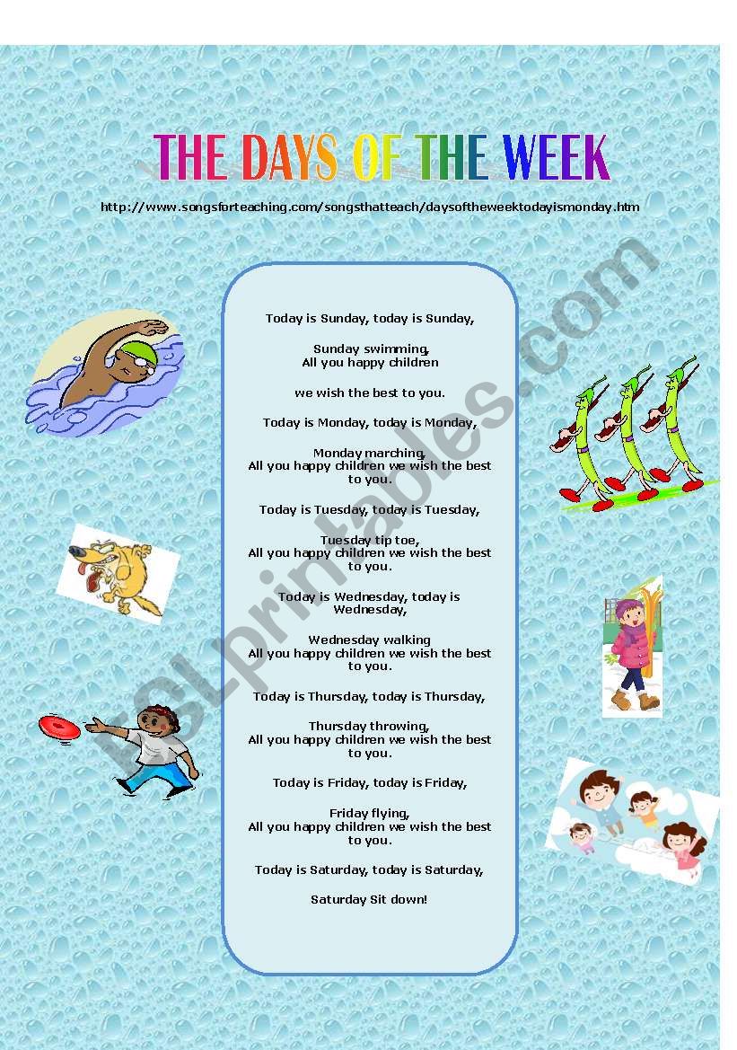 SONG THE DAYS OF THE WEEK worksheet