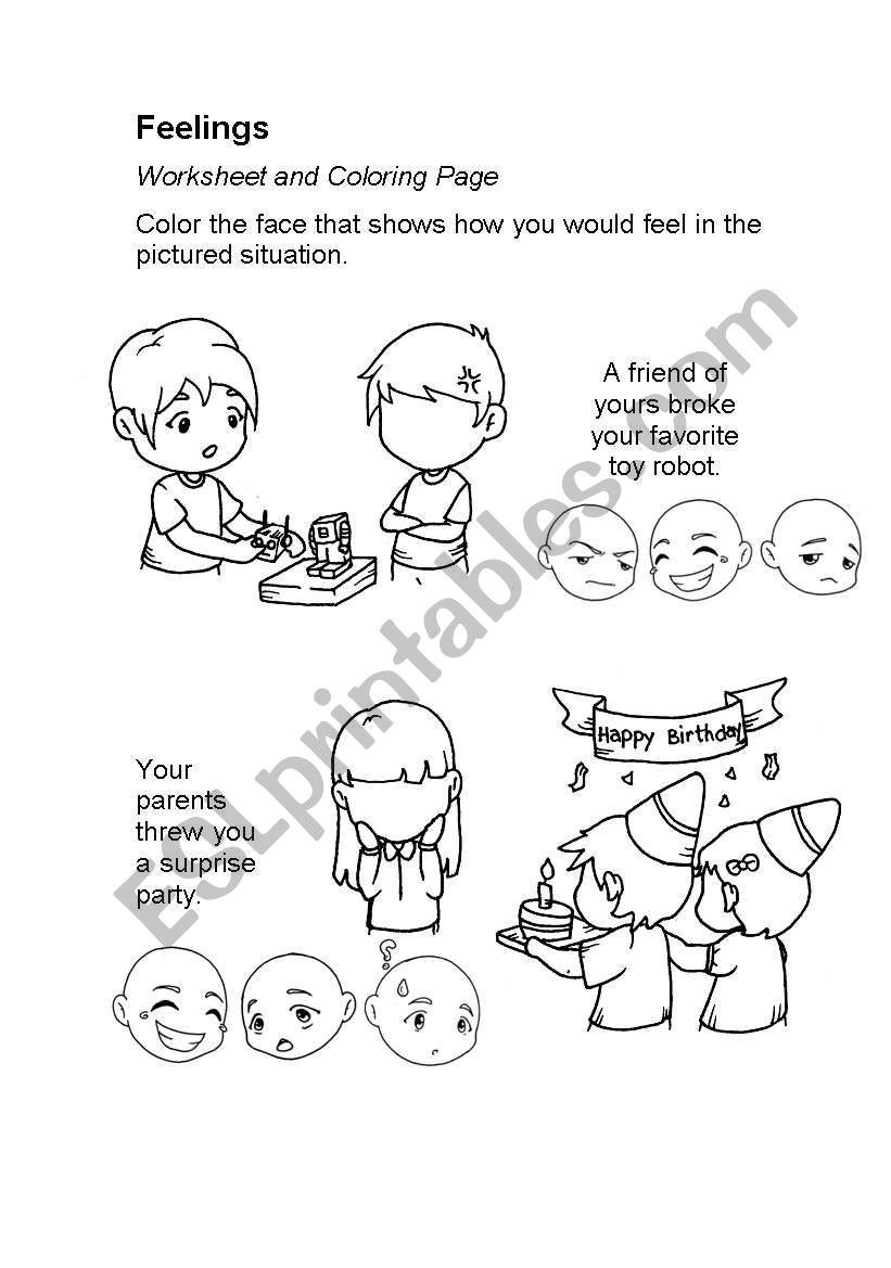 Feelings (worksheet & coloring page)