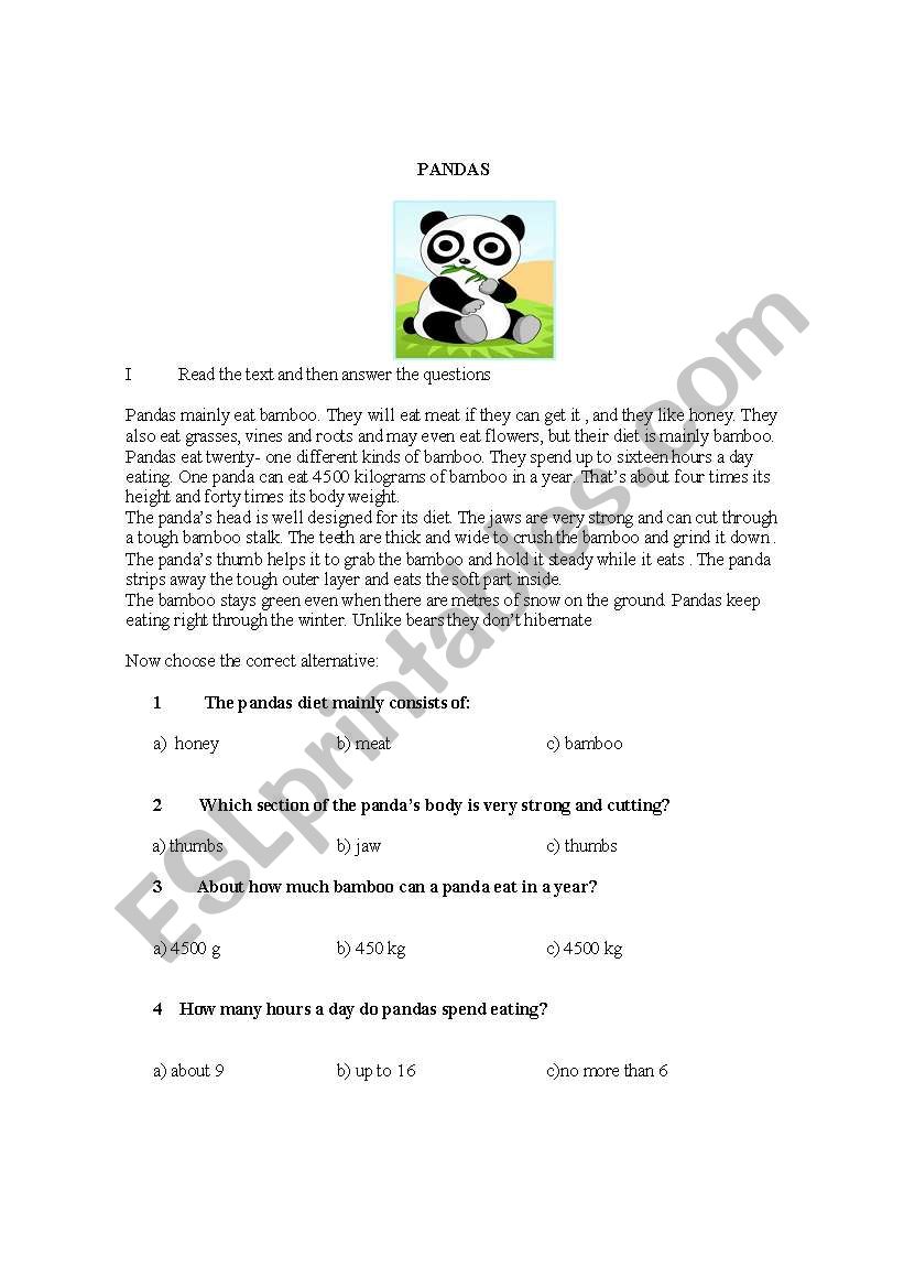 Reading comprehension worksheet