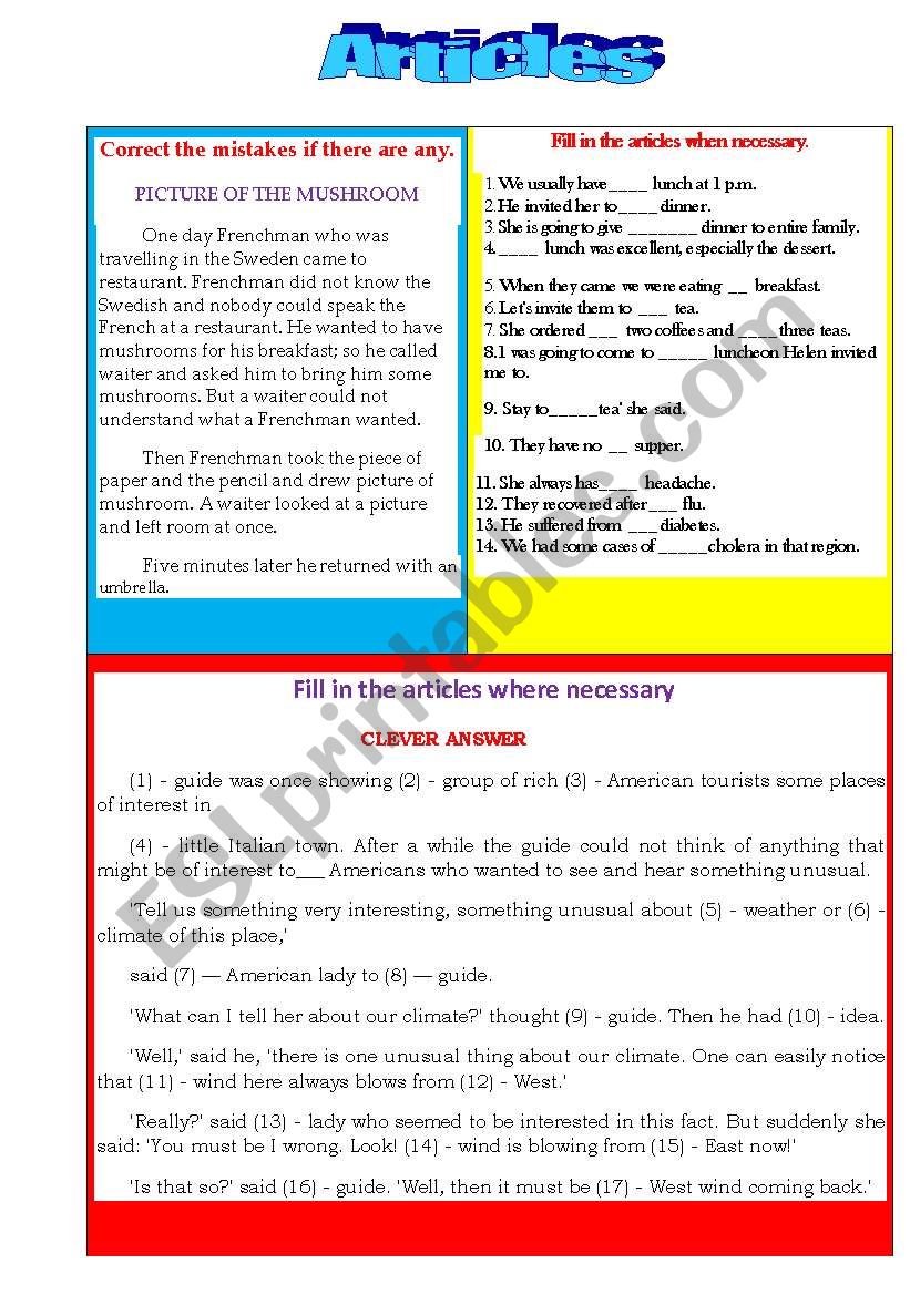 Articles worksheet