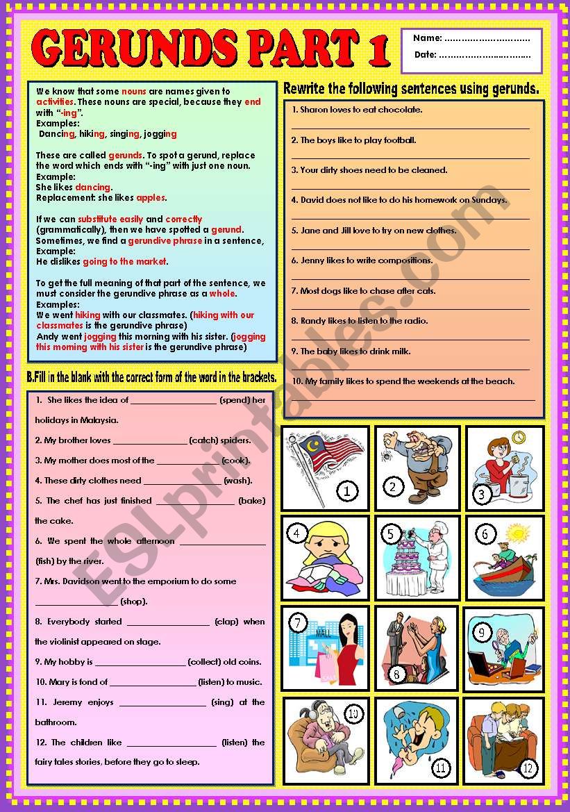 Gerunds part 1 + KEY worksheet