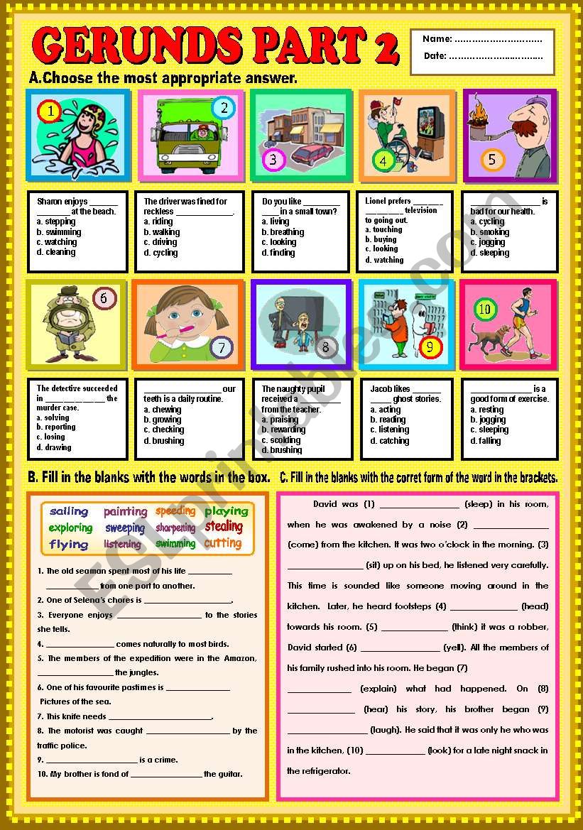 Gerunds part 2 + KEY worksheet