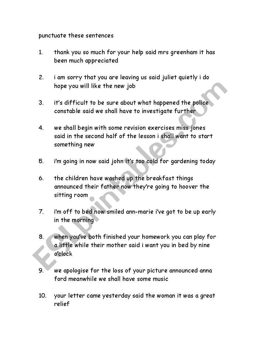 Punctuation1 worksheet