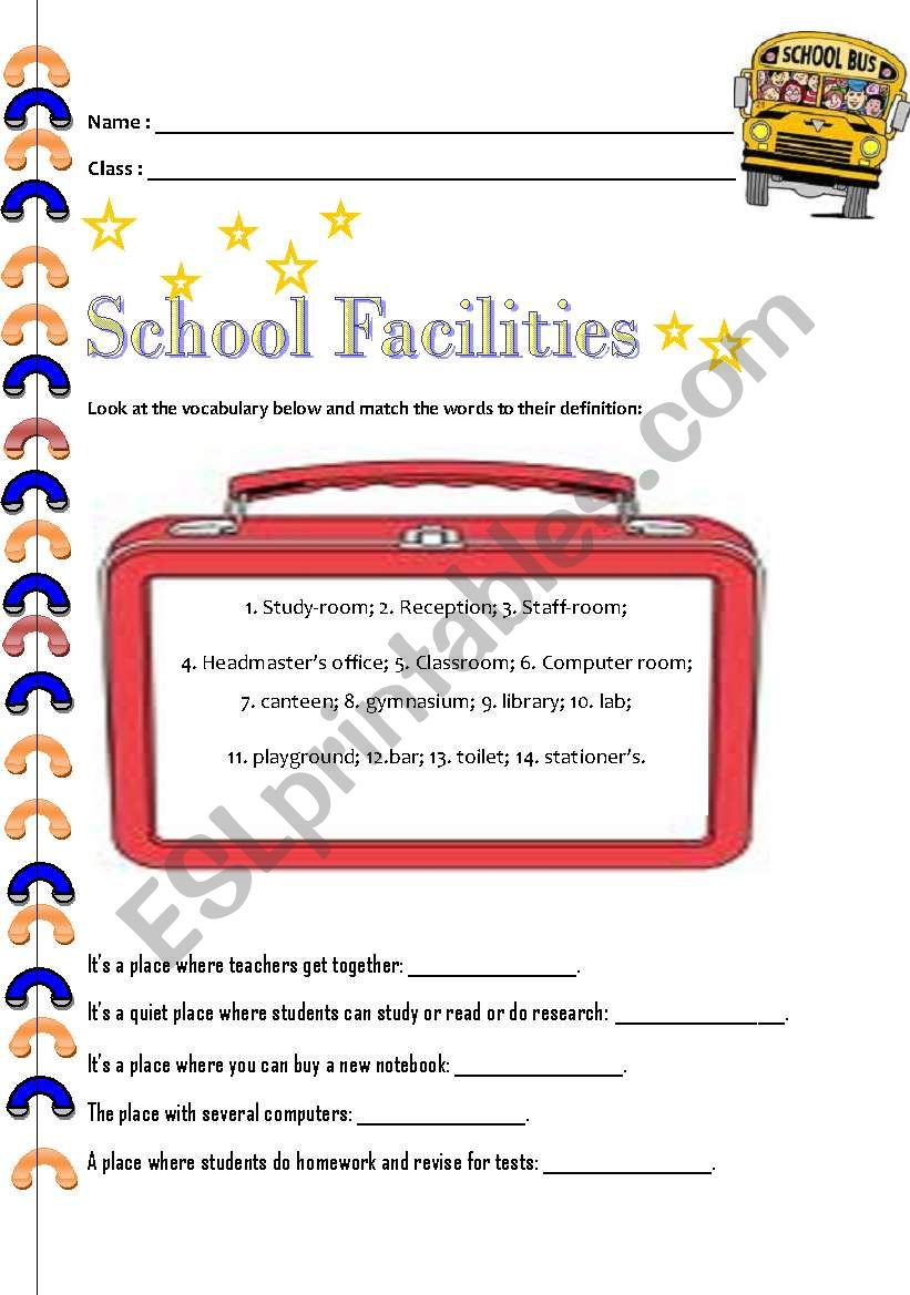 School Facilities worksheet