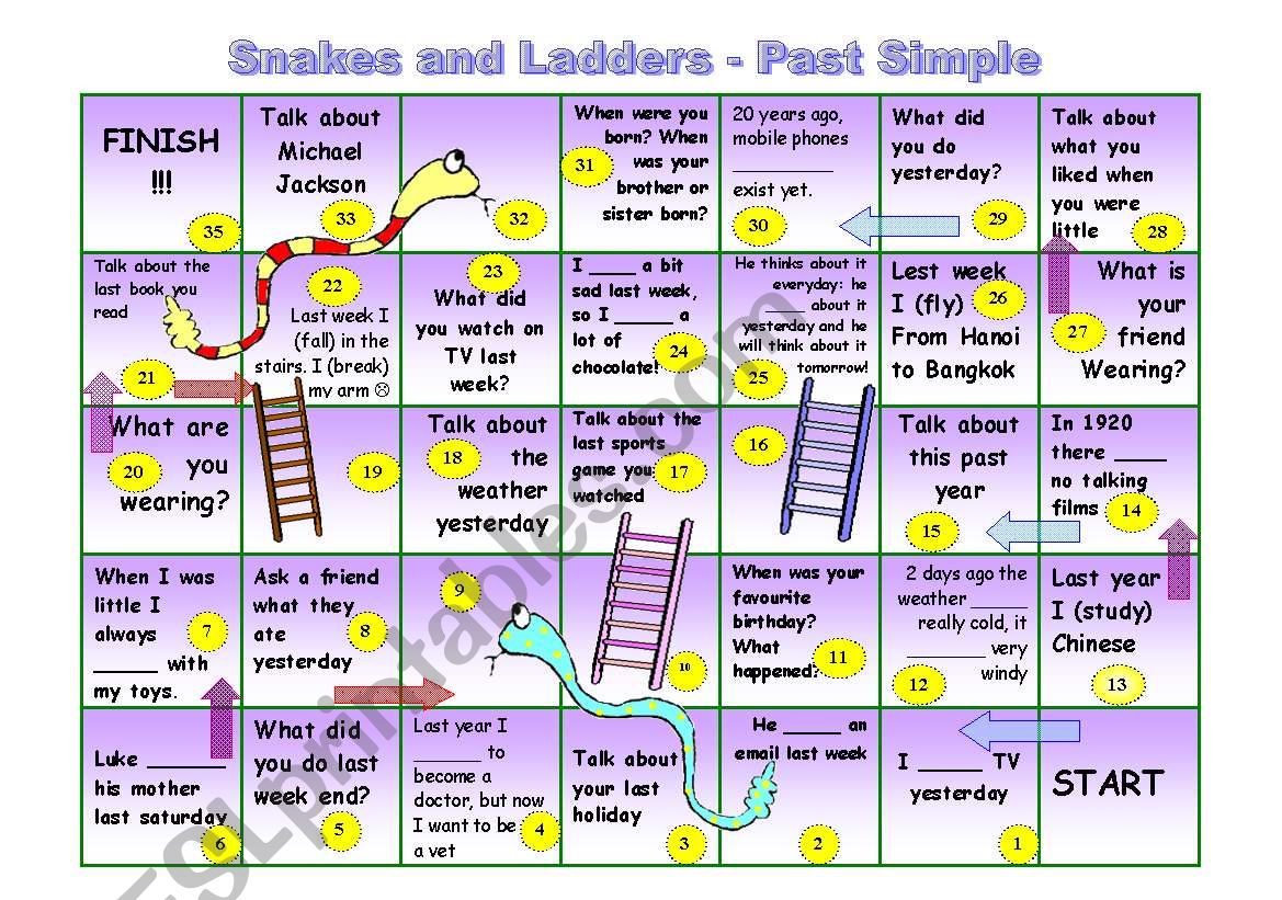 Snakes and ladders game - Past Simple