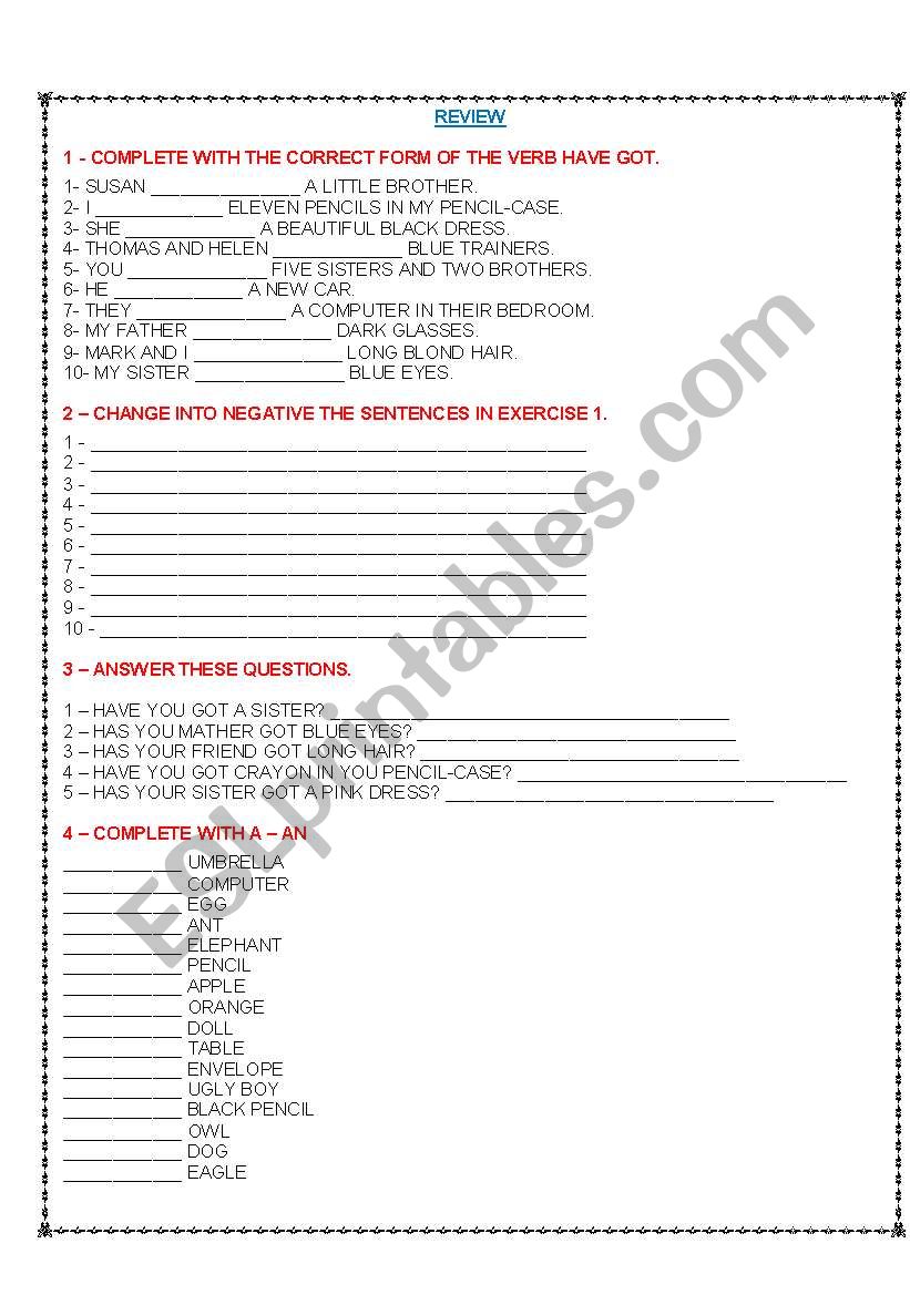 RVIEW FOR KIDS worksheet