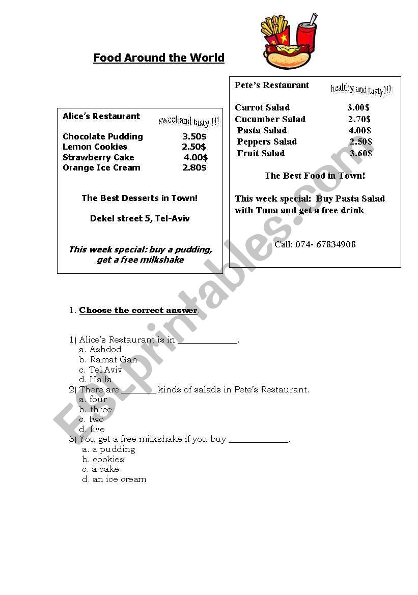 Food Around the World worksheet